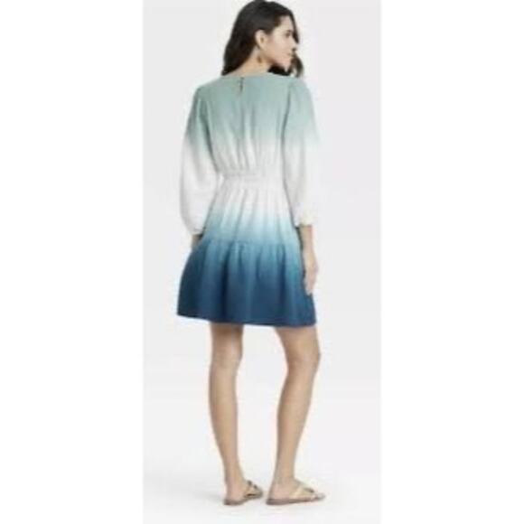 Universal Thread Dress Size XS Blue Balloon Sleeve Tiered Gauzy Ombre Dip Dye - Picture 2 of 10